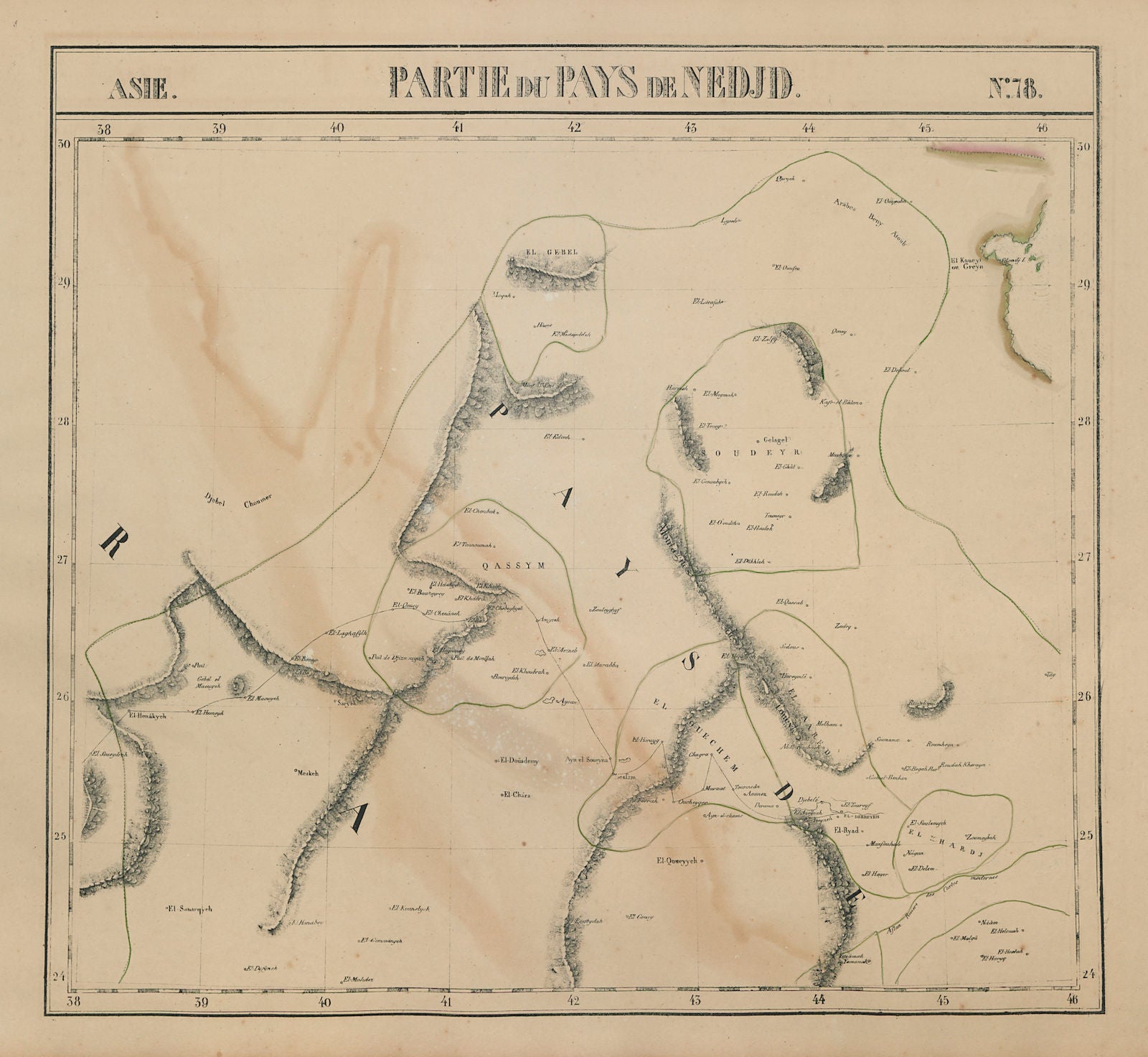 Asie. Pays de Nedjd #78 Kuwait NE Saudi Arabia Iraq South VANDERMAELEN 1827 map